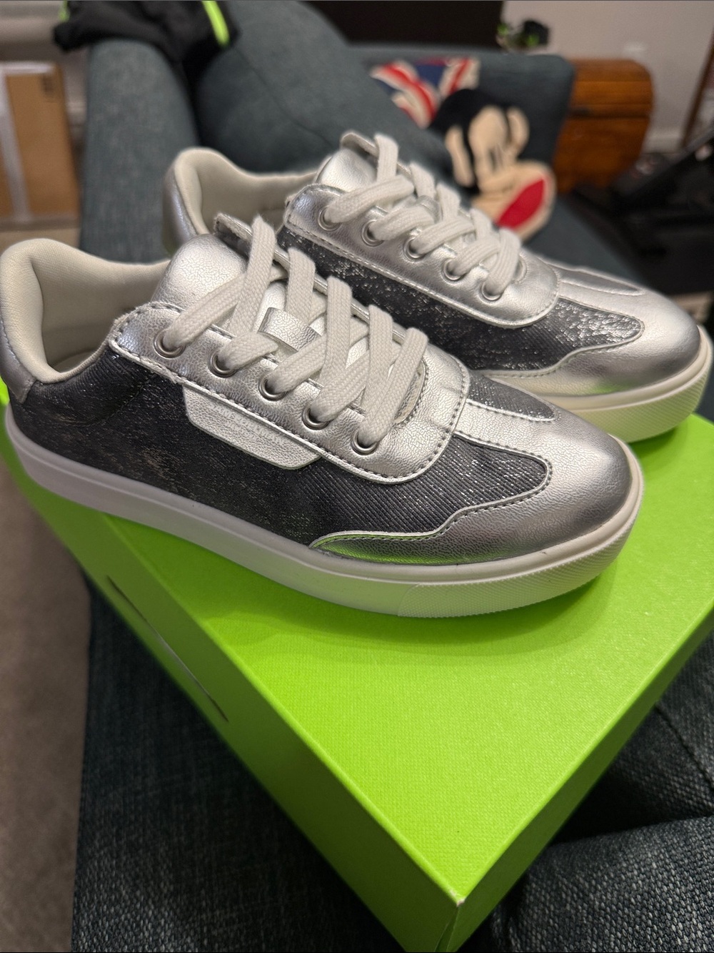 Sam Edelman Silver and Grey Metallic Platform Sneaker